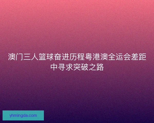 澳门三人篮球奋进历程粤港澳全运会差距中寻求突破之路